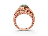 Rose gold Hexagon Bezel Fancy Green Cushion Cut Diamond Milgrain Split Shank Ring_3