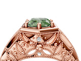 Rose gold Hexagon Bezel Fancy Green Cushion Cut Diamond Milgrain Split Shank Ring_4