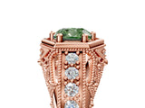 Rose gold Hexagon Bezel Fancy Green Cushion Cut Diamond Milgrain Split Shank Ring_5