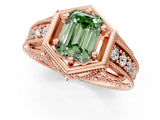 Rose gold Hexagon Bezel Fancy Green Emerald Cut Diamond Milgrain Split Shank Ring_1