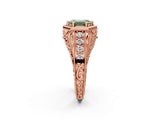 Rose gold Hexagon Bezel Fancy Green Emerald Cut Diamond Milgrain Split Shank Ring_2
