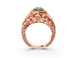 Rose gold Hexagon Bezel Fancy Green Emerald Cut Diamond Milgrain Split Shank Ring_3