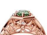 Rose gold Hexagon Bezel Fancy Green Emerald Cut Diamond Milgrain Split Shank Ring_4