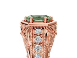 Rose gold Hexagon Bezel Fancy Green Emerald Cut Diamond Milgrain Split Shank Ring_5