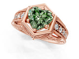 Rose gold Hexagon Bezel Fancy Green Heart Cut Diamond Milgrain Split Shank Ring_1