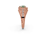 Rose gold Hexagon Bezel Fancy Green Heart Cut Diamond Milgrain Split Shank Ring_2