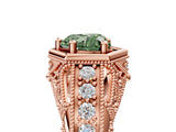 Rose gold Hexagon Bezel Fancy Green Heart Cut Diamond Milgrain Split Shank Ring_5