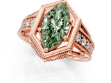 Rose gold Hexagon Bezel Fancy Green Marquise Cut Diamond Milgrain Split Shank Ring_1