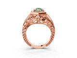 Rose gold Hexagon Bezel Fancy Green Marquise Cut Diamond Milgrain Split Shank Ring_3