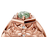 Rose gold Hexagon Bezel Fancy Green Marquise Cut Diamond Milgrain Split Shank Ring_4