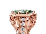 Rose gold Hexagon Bezel Fancy Green Marquise Cut Diamond Milgrain Split Shank Ring_5
