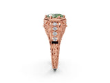 Rose gold Hexagon Bezel Fancy Green Oval Cut Diamond Milgrain Split Shank Ring_2