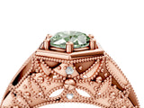 Rose gold Hexagon Bezel Fancy Green Oval Cut Diamond Milgrain Split Shank Ring_4