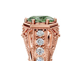 Rose gold Hexagon Bezel Fancy Green Oval Cut Diamond Milgrain Split Shank Ring_5