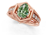 Rose gold Hexagon Bezel Fancy Green Pear Cut Diamond Milgrain Split Shank Ring_1