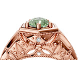 Rose gold Hexagon Bezel Fancy Green Pear Cut Diamond Milgrain Split Shank Ring_4