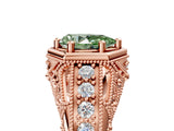 Rose gold Hexagon Bezel Fancy Green Pear Cut Diamond Milgrain Split Shank Ring_5