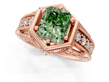 Rose gold Hexagon Bezel Fancy Green Radiant Cut Diamond Milgrain Split Shank Ring_1
