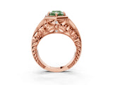 Rose gold Hexagon Bezel Fancy Green Radiant Cut Diamond Milgrain Split Shank Ring_3