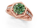 Rose gold Hexagon Bezel Fancy Green Round Cut Diamond Milgrain Split Shank Ring_1
