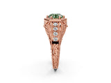 Rose gold Hexagon Bezel Fancy Green Round Cut Diamond Milgrain Split Shank Ring_2