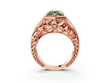 Rose gold Hexagon Bezel Fancy Green Round Cut Diamond Milgrain Split Shank Ring_3
