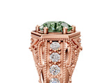 Rose gold Hexagon Bezel Fancy Green Round Cut Diamond Milgrain Split Shank Ring_5