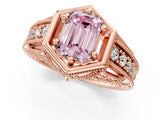 Rose gold Hexagon Bezel Fancy Pink Emerald Cut Diamond Milgrain Split Shank Ring_1