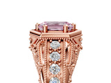 Rose gold Hexagon Bezel Fancy Pink Emerald Cut Diamond Milgrain Split Shank Ring_5