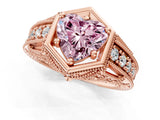 Rose gold Hexagon Bezel Fancy Pink Heart Cut Diamond Milgrain Split Shank Ring_1