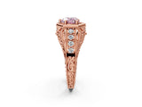 Rose gold Hexagon Bezel Fancy Pink Heart Cut Diamond Milgrain Split Shank Ring_2