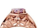 Rose gold Hexagon Bezel Fancy Pink Heart Cut Diamond Milgrain Split Shank Ring_4