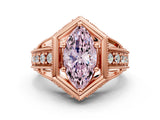 Rose gold Hexagon Bezel Fancy Pink Marquise Cut Diamond Milgrain Split Shank Ring