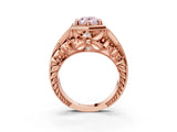 Rose gold Hexagon Bezel Fancy Pink Oval Cut Diamond Milgrain Split Shank Ring_3