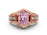 Rose gold Hexagon Bezel Fancy Pink Radiant Cut Diamond Milgrain Split Shank Ring