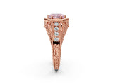 Rose gold Hexagon Bezel Fancy Pink Radiant Cut Diamond Milgrain Split Shank Ring_2
