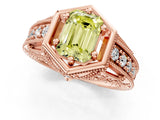 Rose gold Hexagon Bezel Fancy Yellow Emerald Cut Diamond Milgrain Split Shank Ring_1
