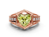 Rose gold Hexagon Bezel Fancy Yellow Heart Cut Diamond Milgrain Split Shank Ring