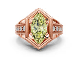 Rose gold Hexagon Bezel Fancy Yellow Marquise Cut Diamond Milgrain Split Shank Ring