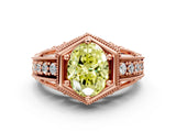 Rose gold Hexagon Bezel Fancy Yellow Oval Cut Diamond Milgrain Split Shank Ring