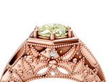 Rose gold Hexagon Bezel Fancy Yellow Oval Cut Diamond Milgrain Split Shank Ring_4
