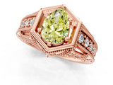 Rose gold Hexagon Bezel Fancy Yellow Pear Cut Diamond Milgrain Split Shank Ring_1
