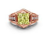 Rose gold Hexagon Bezel Fancy Yellow Princess Cut Diamond Milgrain Split Shank Ring_36