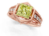Rose gold Hexagon Bezel Fancy Yellow Princess Cut Diamond Milgrain Split Shank Ring_37