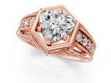 Rose gold Hexagon Bezel Heart Cut Diamond Milgrain Split Shank Ring_32