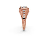 Rose gold Hexagon Bezel Heart Cut Diamond Milgrain Split Shank Ring_33
