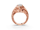 Rose gold Hexagon Bezel Marquise Cut Diamond Milgrain Split Shank Ring_10