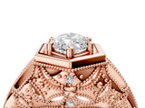 Rose gold Hexagon Bezel Marquise Cut Diamond Milgrain Split Shank Ring_11