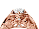 Rose gold Hexagon Bezel Oval Cut Diamond Milgrain Split Shank Ring_11