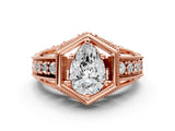 Rose gold Hexagon Bezel Pear Cut Diamond Milgrain Split Shank Ring_19